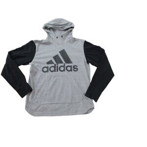adidas Hoodie Womens Small Gray Black Cotton Long Sleeve Spell Out Logo Pullover